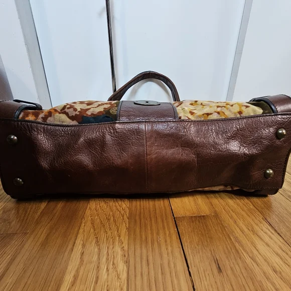 Fossil Vintage Leather Floral Tapestry Satchel Keyhole Bag - Picture 6 of 13